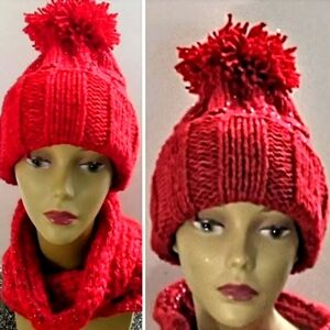NWT Cashmere Blend Cuff Knit Beanie and Convertible Cowl With Bling Combo (2PC).